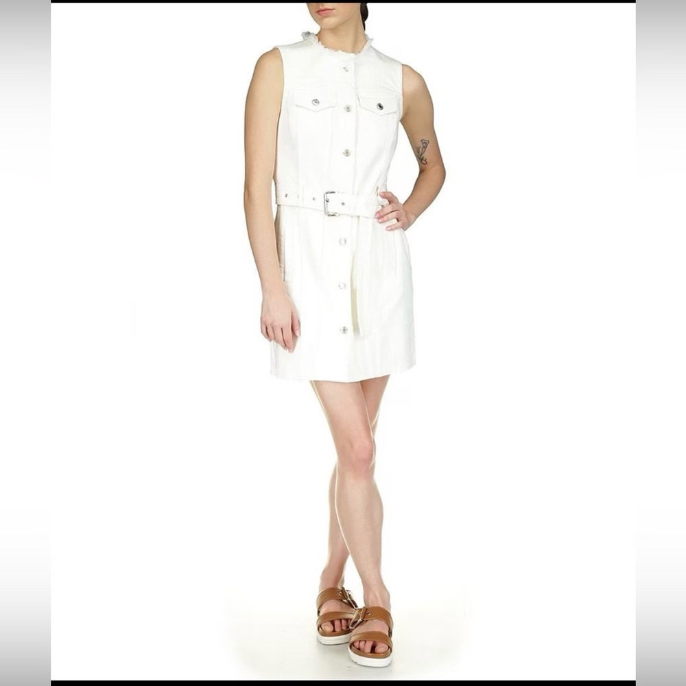 Michael Kors Women Frayed Denim Crew Neck Sleeveless Dress